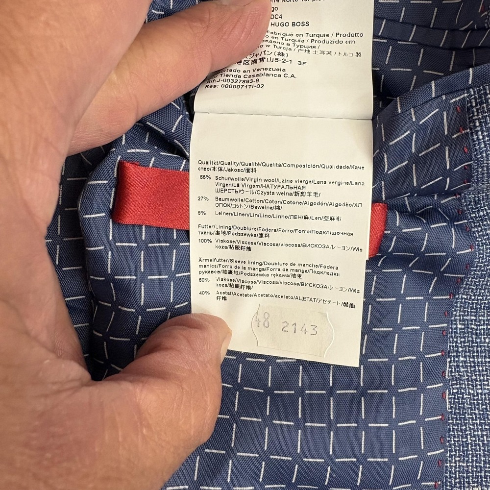 Hugo Boss Blazer Sport Coat Mens 38R Blue Check Wool Cotton Linen Tweed Marlane - Picture 12 of 16